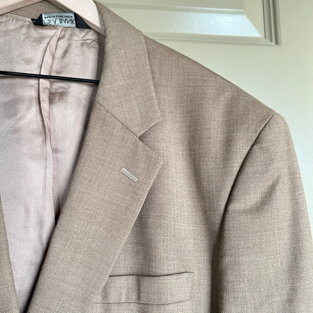 Jos A Bank Mens Two-Button Blazer Wool Brown Sport Coat Jacket Size 44R